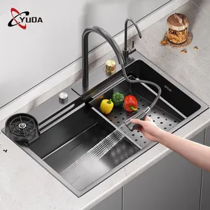 New Trending Smart Waterfall Multifunction Kitchen Sink LED Digital Display Smart Kitchen Sink With Cup Washer