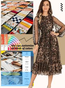 فستان نسائي طويل أنيق طويل طويل بطبعة الفهد بنقشة فهد هيملين كم فانوس ربطة خصر شيفون للحفلات اليومية - Product Image 4