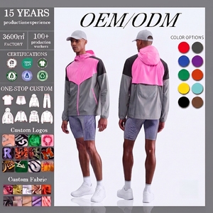 Chaqueta Deportiva Personalizada para <span class=keywords><strong>Hombre</strong></span>, de Nailon con Bloques de Color, Impermeable, Resistente al Viento, de Secado Rápido, Transpirable, con Capucha, Cierre y Protección UV, Ligera - Product Image 1
