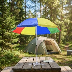 Sombrilla de Playa Plegable, Impermeable, Multicolor, con Rayas de Colores, para Exteriores, Jardín, Patio - Product Image 1