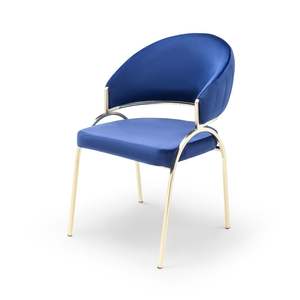 Silla de Comedor Moderna Rosse de Metal, Diseño Minimalista Tapizado, Muebles para el Hogar, Asiento de Terciopelo Azul, Estructura Dorada, Turquía - Product Image 5