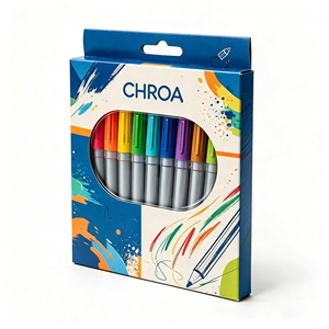 Custom Printed Stationery Disposable Foldable Marker Pen Packaging Paper Box with <b>Window</b> and Hanging - Product Image 4