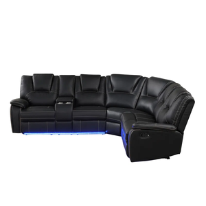 Canapé sectionnel inclinable en cuir noir moderne avec éclairage LED - Product Image 6