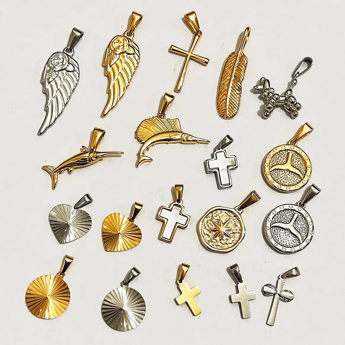 13 Styles Heart Jewelry North Star Charms Stainless Steel Pvd Gold Feather Pendants Dog Whale Tail Charm Infinity Cross Pendant