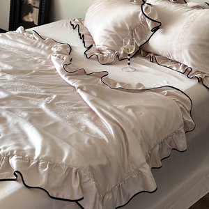 French Style Summer Cooling Tencel Cotton <b>Quilt</b> Romantic Jacquard Ruffle Edge Washable Silky Smooth Air Conditioned Thin <b>Quilt</b> - Product Image 2