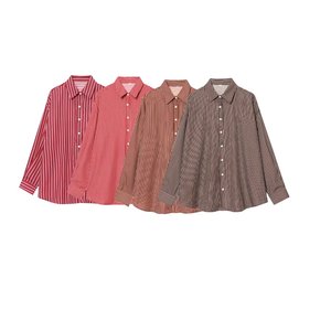 Chemisiers hauts décontractés à manches longues à col rabattu et à boutons, imprimés, à épaules tombantes, 4 couleurs, pour femmes - Product Image 1
