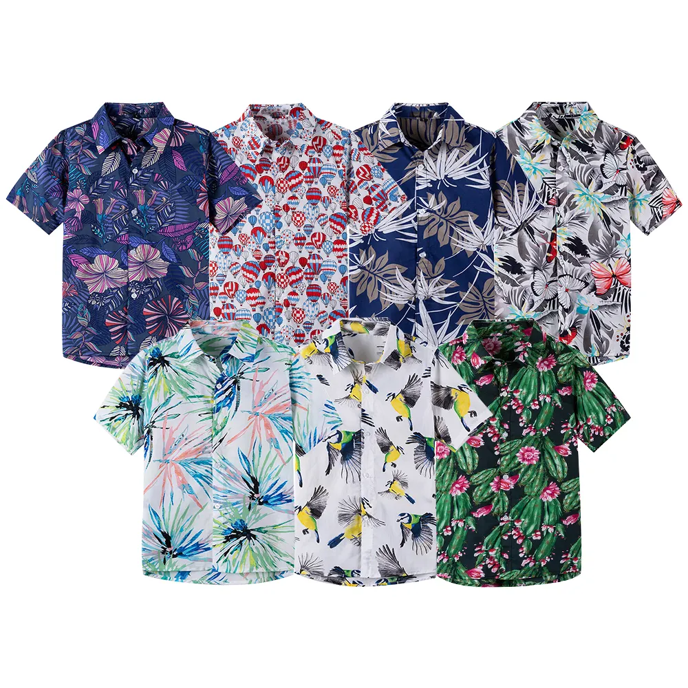 Casual Summer Custom Printed Kids Boys Beach Hawaiian Shirts Short Sleeve Flower Children Polyester Boys Hawaiian Shirts