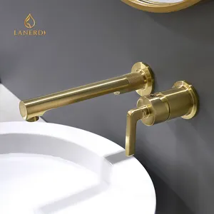 Upc-grifo de lavabo para baño, montaje en pared de jade, latón rústico, agua dorada