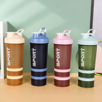 Bouteille de sport fitness à trois couches en PP de 500 ml avec compartiment à poudre et porte-pilules