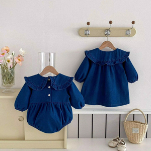 봄 유아 긴 소매 장난 꾸러기 소녀 데님 공주 원피스 패션 아기 아이 옷 - Product Image 3