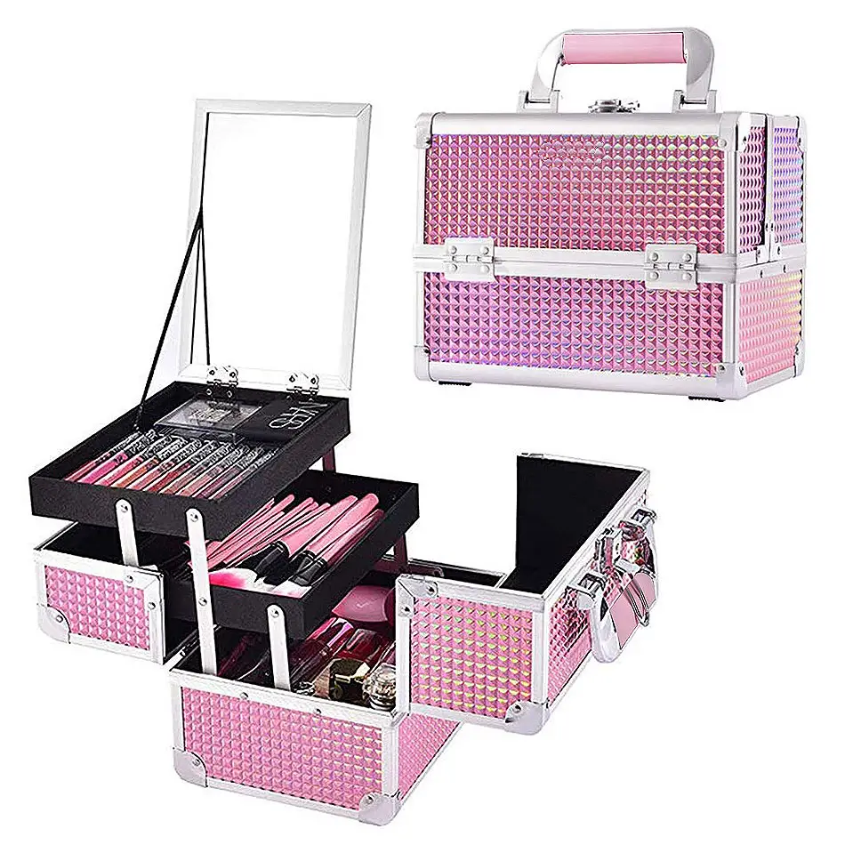 Diamond Ontwerp Roze Make-Up Gevallen Trein Professionele Koffer Reizen Make Trein Cosmetische Organizer Storage Box