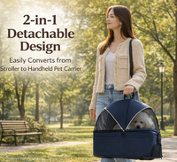 Poussette de voyage pour animaux de compagnie 2-en-1 détachable, respirante, de luxe, en tissu Oxford, avec fermeture éclair métallique, pliable en une touche, 4 roues, portable