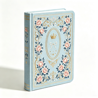 Carnet vintage personnalisé A5 bleu clair avec dorure or, couronne de roses, journal cadeau pour femmes