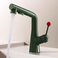 Robinet de lavabo monocommande moderne en alliage de zinc multicolore, à montage sur plan, avec double sortie d'eau chaude et froide, en céramique