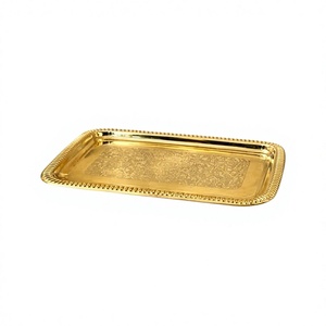 Handcrafted Rectangular Brass <b>Serving</b> <b>Tray</b> with Engraved Floral Pattern Decorative <b>Gold</b> Finish Tea Coffee Breakfast Platter for - Product Image 1