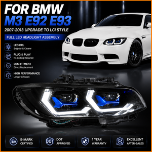 Faros Delanteros XCAT para <span class=keywords><strong>E92</strong></span> Coupé E93 Convertible 2007-2010, Estilo M3 Competition, Lente de Proyector Dual Bi-LED, Luces Diurnas LED Secuenciales, 12V - Product Image 1