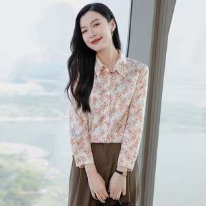 Nueva camisa de manga larga de seda de Moda de Primavera, solapa Lisa floral retro, camisa de seda informal versátil - Product Image 2