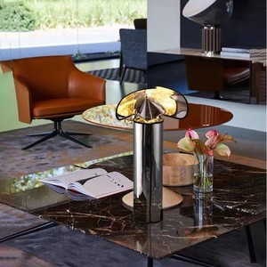 Lámpara de mesa italiana con forma de sombrero, de acero inoxidable, E27, LED, con interruptor de control, para sala de estar, dormitorio, accesorio de iluminación - Product Image 1