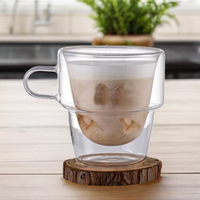 125 260ml Creative Double Couche Haute Borosilicate Verre Géométrique Tasse Ménage avec Poignée Bureau Isolé Thé Infuseur Tasse