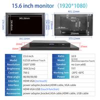 Monitor Layar Sentuh Kapasitif Open Frame Zhixianda 15.6 Inci 1920*1080, Dapat Dipasang di Dinding VESA, Layar LCD Industrial dengan HD VGA USB