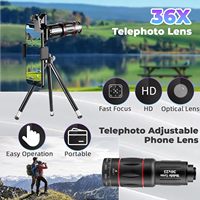 Lentes para Teléfono Inteligente con Enfoque Manual 36X, Teleobjetivo HD con Zoom, Clip para Trípode, Compatible con iPhone y Android