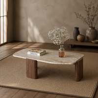 Table basse style nordique Wabi-sabi, design unique en pierre creuse, plateau en ardoise naturelle, structure en bois, pour salon, station de thé, invités