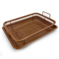 Plateau de cuisson antiadhésif pour four avec panier de friteuse à air en maille surélevé pour four, ensemble de 2 pièces, plateau de friteuse à air pour four