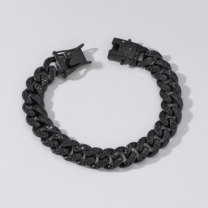 Pulsera de Aleación Estilo Punk Hiphop con Cadena Cubana y Diamantes de Imitación Negros, Pulseras para Hombre con Personalidad, Joyería de Lujo Ligero y de Moda - Product Image 2