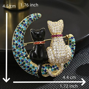 Broche de luxe en forme de chat dans la lune pour femmes et hommes, accessoires de bijoux exquis avec strass - Product Image 5