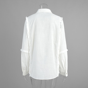 Camicetta in cotone <span class=keywords><strong>con</strong></span> <span class=keywords><strong>frange</strong></span> personalizzata Primavera 2026 - <span class=keywords><strong>Camicia</strong></span> oversize a maniche lunghe <span class=keywords><strong>con</strong></span> colletto a risvolto, OEM/ODM da fabbrica di abbigliamento cinese - Product Image 6