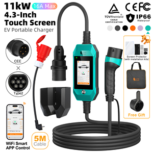 Feyree Type 2 Smart 11kW 16A AC Fast Charger Three Phase Adjustable Current APP with CEE <b>Adapter</b> to Schuko <b>Plug</b> for Portable EV - Product Image 1
