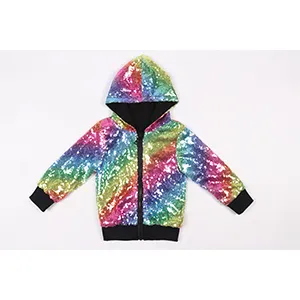 Attractive Sequin Coat Toddler Girls Jackets Outwear Hooded Zipper Jacket Glitter Cloth For Party