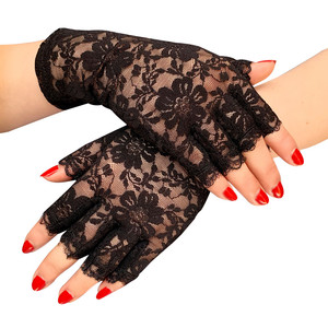 MIO nouveau été Protection solaire dentelle gants femmes mariage dîner fête gants court sans doigts noir dentelle fleur mitaines - Product Image 5