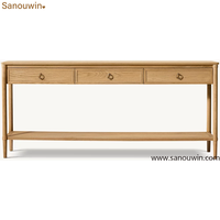 Console moderne en bois massif avec tiroirs et étagère de rangement inférieure, design cannelé pour entrée et couloir