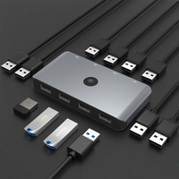Rocketek 4 Komputer Berbagi 4 Port USB 2.0 Hub Adaptor Penghubung Berbagi USB KVM Controller Switcher Selector