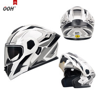 Nouveau casque de moto OOH XL en ABS homologué DOT, casque intégral à visière double relevable pour hommes/femmes, adapté aux VTT/UTV/motos de neige/ADV