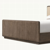 RH CIRO Cadre de lit capitonné en chêne massif traditionnel avec pied de lit, taille King, tissu beige, écologique et durable, pour chambre à coucher