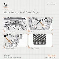 Montre automatique GMT NH34, bracelet en maille milanaise, cristal saphir, lunette 24 heures, aiguilles lumineuses, boîtier en acier chirurgical