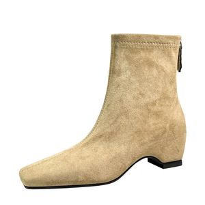 <span class=keywords><strong>Bottines</strong></span> en daim <span class=keywords><strong>nude</strong></span> à bout carré et talon bas, fermeture éclair arrière, <span class=keywords><strong>bottines</strong></span> extensibles pour femmes - Product Image 1