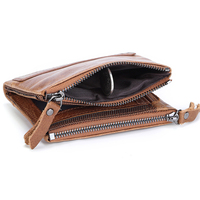 Dompet Pendek Kulit Asli dengan Dua Resleting, Banyak Slot Kartu, Kantong Koin, Dompet Lipat Kulit Sapi Vintage untuk Pria, Penggunaan Sehari-hari Kasual.