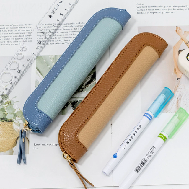 Fashion High Quality PU Leather Pen Organizer Wallet Office Notebook Pencil Case Creative Pen Sleeve for Desk