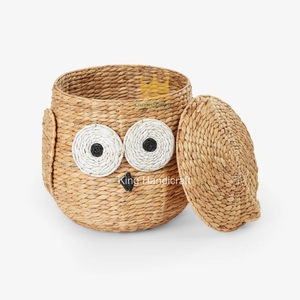 Panier en jacinthe d'eau tressé à la main en forme de hibou, taille personnalisée, pour vêtements et jouets de bébé, fabriqué au Vietnam - Product Image 1