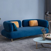Sofá Chesterfield Moderno de Lujo en Tela Azul/Rosa, Sofá Curvo de Dos Plazas para Hoteles, Restaurantes, Salas de Estar y Salones de Belleza