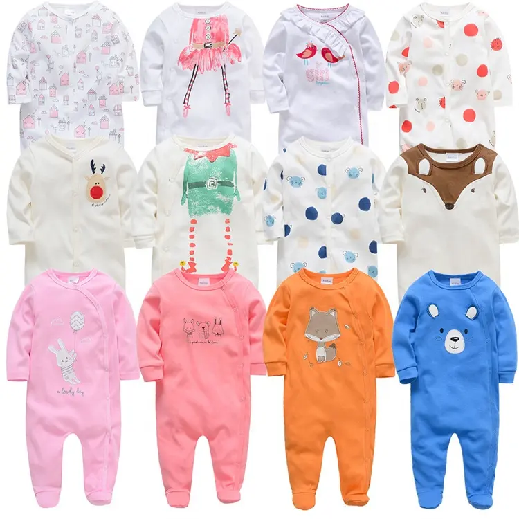 New Autumn Baby Girls' and Boys' Cotton Snap Footed Sleeper Pajamas Long Sleeve Cartoon Romper For baby romper jumpsuit