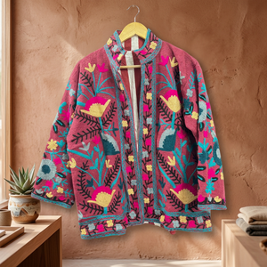 Chaqueta de Algodón Transpirable con Estampado Floral para Mujer, Estilo Bata, con Forro de Seda y Tela de Lona, para Otoño/Invierno - Product Image 3