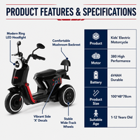 Moto pour enfants tout-terrain avec roues EVA silencieuses, son de moteur réaliste, portes ouvrables, sièges en cuir, certification de sécurité