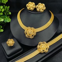 Vente flash - Ensemble de bijoux de mariage vintage plaqué or 24 carats - Collier, boucles d'oreilles, bague, bracelet - Bijoux de mariée de Dubaï