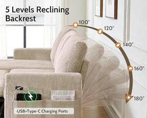 Canapé-lit d'angle en forme de L avec lit escamotable, dossier inclinable et chaise longue de rangement réversible - Product Image 4