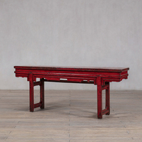 Console en bois massif rouge patiné style rustique, design d'autel chinois traditionnel, finition rouge vieillie, Wabi-Sabi, écologique