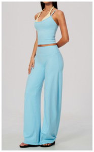 Conjunto Casual de 2 Piezas para Mujer, Tejido en Poliéster, Top Corto sin Mangas con Cuello Halter, Pantalones Anchos a Rayas, Transpirable, Corte Regular - Product Image 2